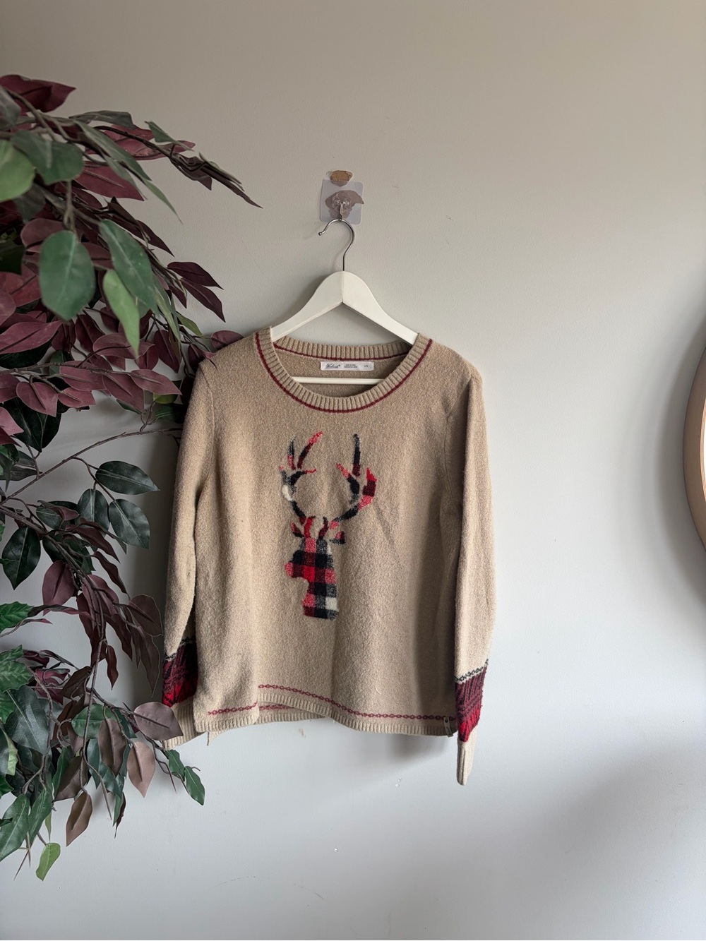 Woolrich Beige Crewneck Sweater with Red Trim